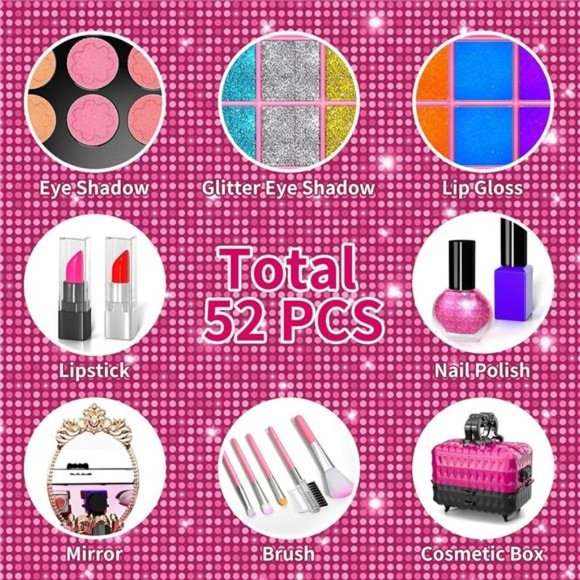 Kids Makeup Kit, 52 Pcs Pretend Makeup , Washable Non Toxic Make Up For Kids - Picture 3 of 6